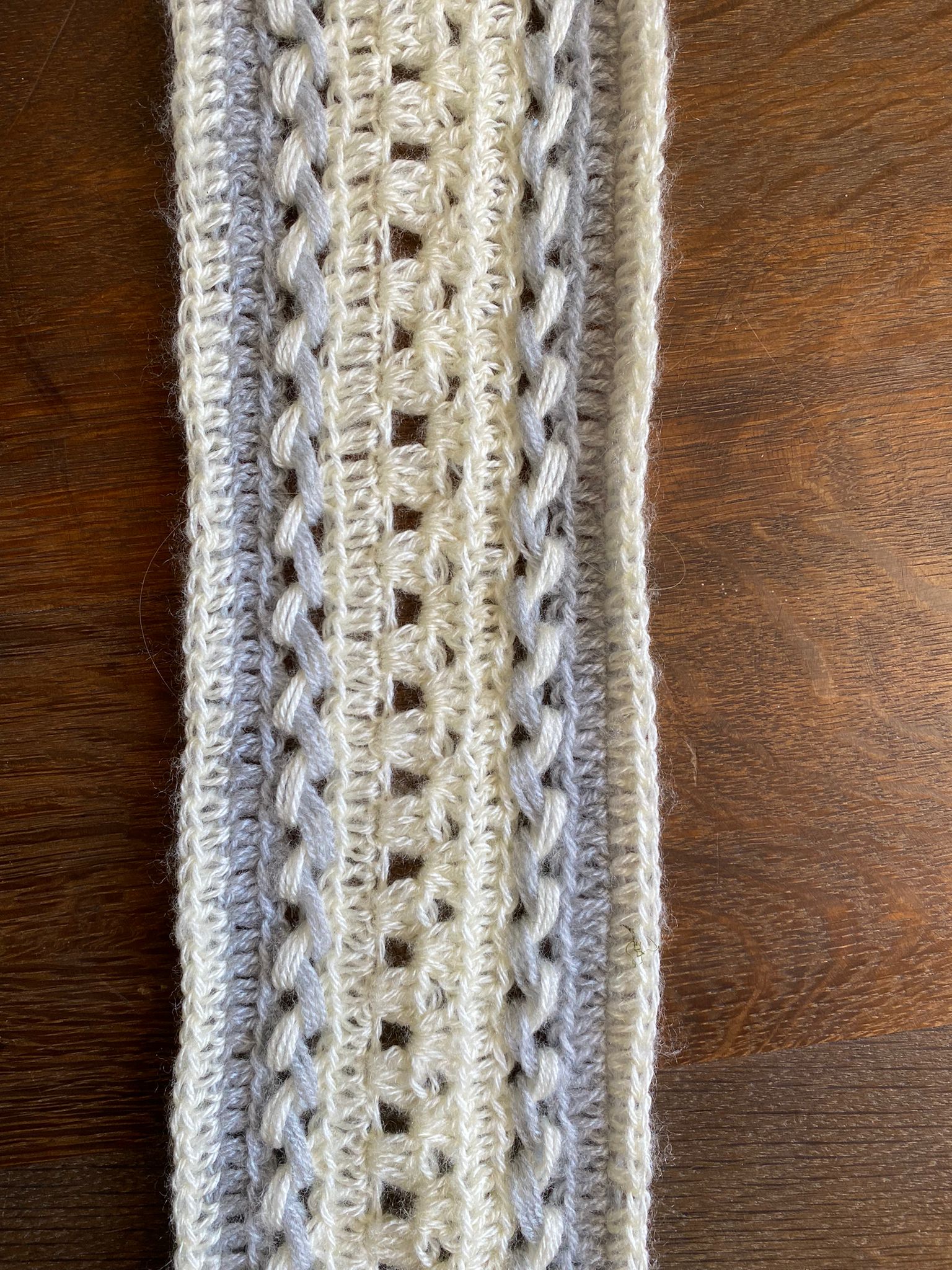 Braded Infinity Shawl stretched on table.jpeg